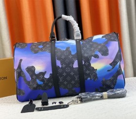 Louis Vuitton Monogram Eclipse Keepall 55 Bandouliere Travel Bag - Blue Sunrise