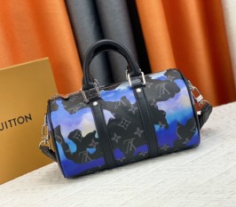 Louis Vuitton Monogram Eclipse Keepall Bandouliere 25 Travel Bag - Blue And Purple Sunrise