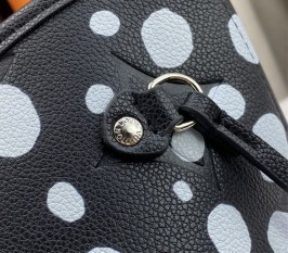 Louis Vuitton X YK Neverfull MM Black Tote - White Infinity Dots - Style 3