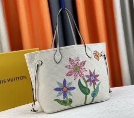 Louis Vuitton X Yayoi Kusama Neverfull MM Tote With Flower - Cream